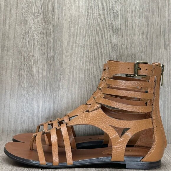 Enzo Angiolini Makalya Gladiator Sandals Women Sz 6M Flat Leather Zip Back Brown - Picture 2 of 12